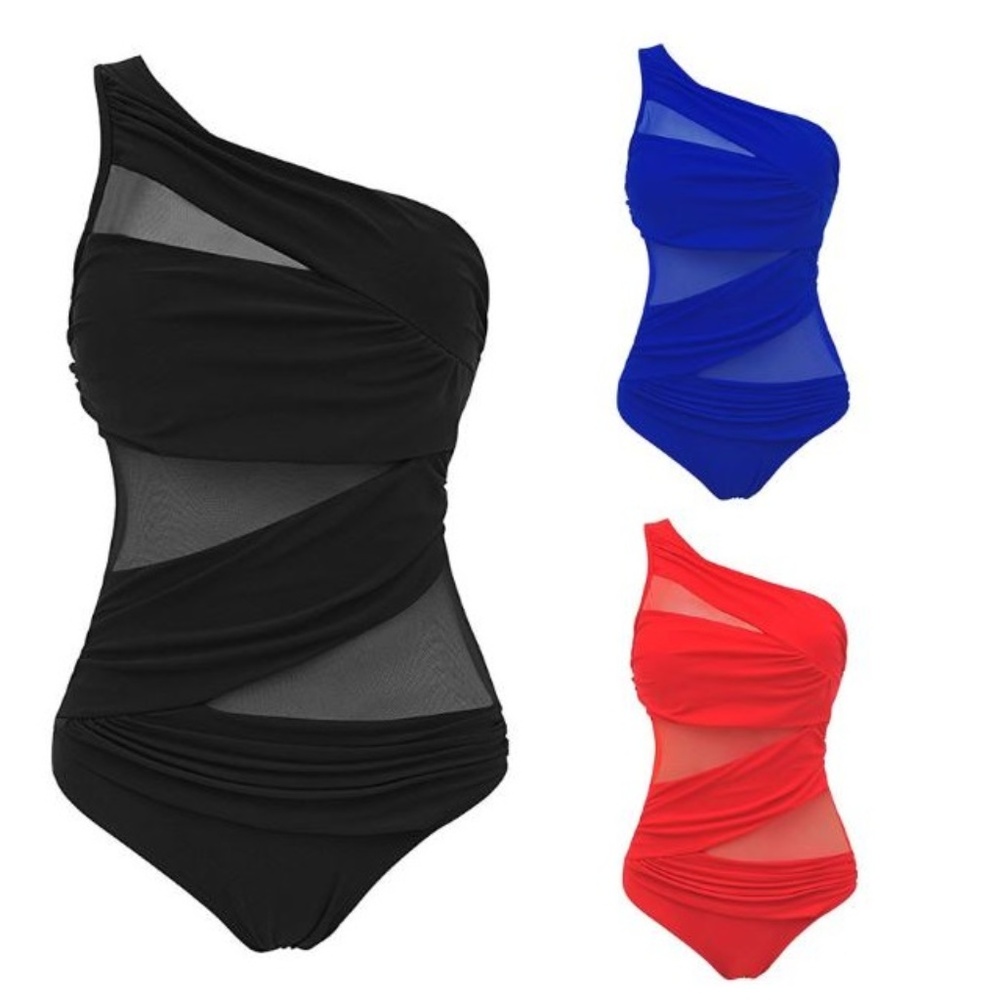 WOMEN'S PLUS SIZE SWIMSUIT OBLIQUE SHOULDER 1PIECE SWIM SUIT RESORT BEACH POOL